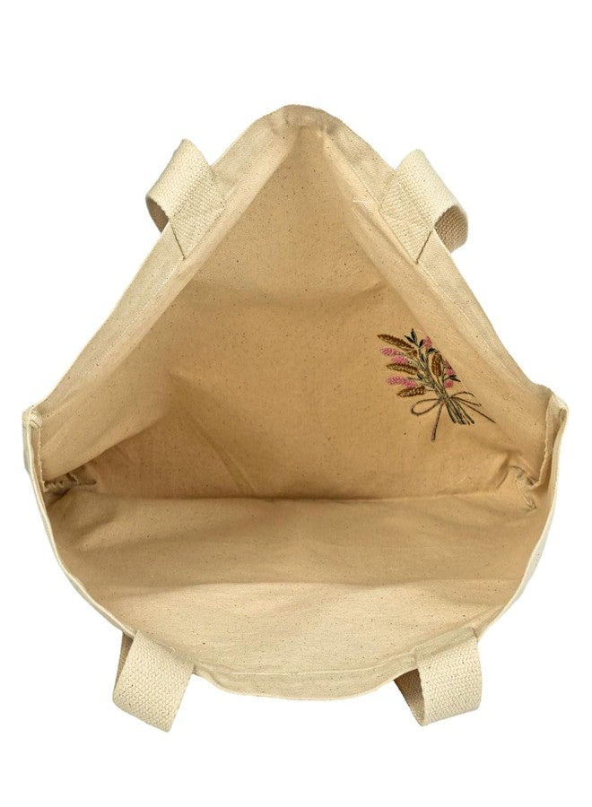 Rigs-bana Large Designer Emb Tote Hand bag 14 oz Canvas, 19 x 14 x 2 Inches Wide Gusset, Solid Color, Reusable Carry Bag for Travel, Shopping, Work, or Storage (Minimal, Beige - LG) - Image 3